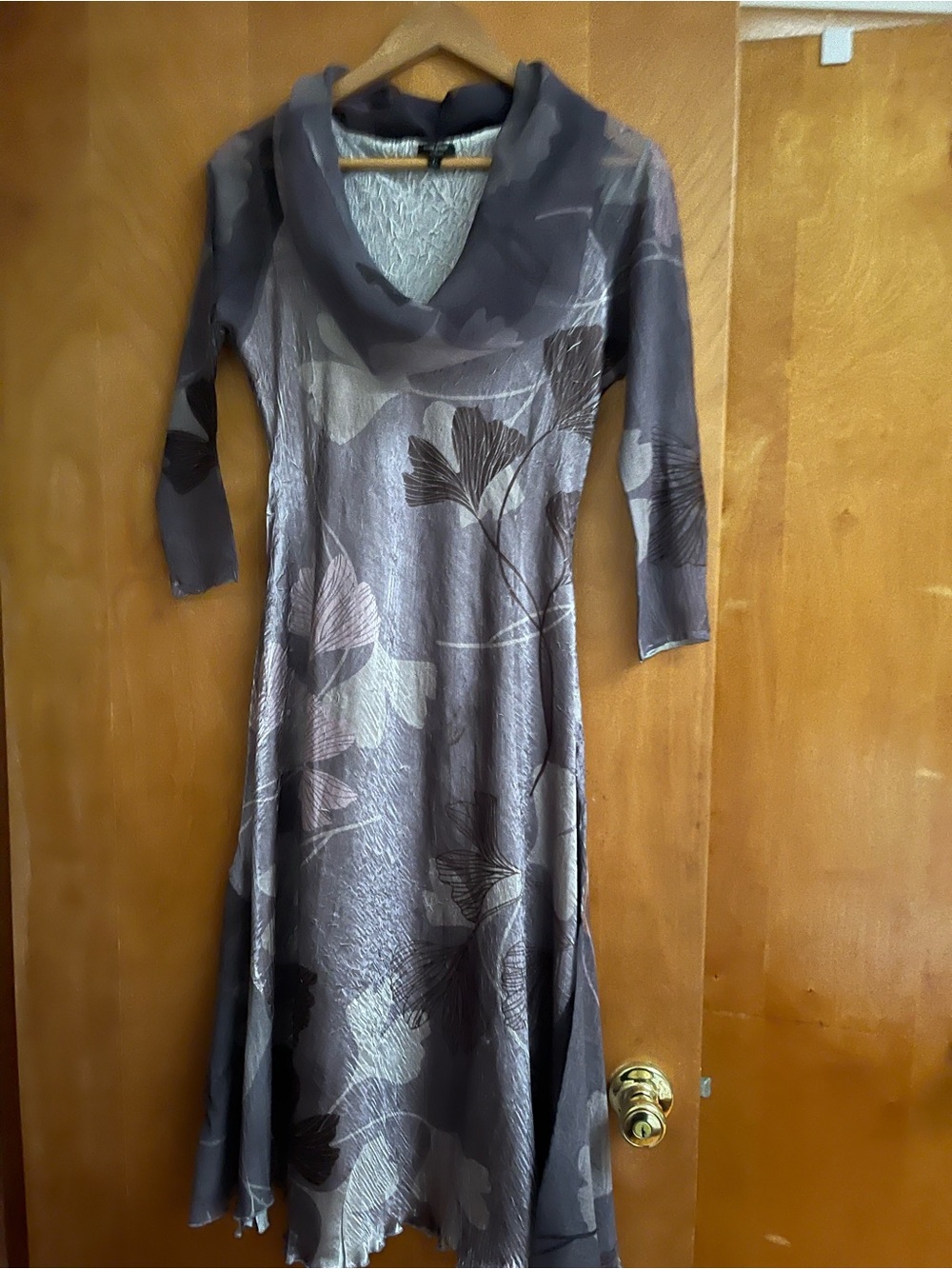 Komarov Gray Floral Cowl Neck Long Sleeve Dress